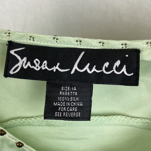 Susan Lucci 100% Silk Green Metal Studded Sleeveless Camisole Top 14 - Picture 6 of 7